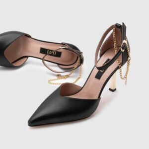 Black Leather Heeled Sandals